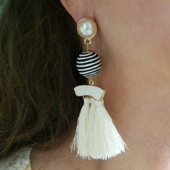 White and Blue Nautical Tassel Earrings - Picture 2 of 7